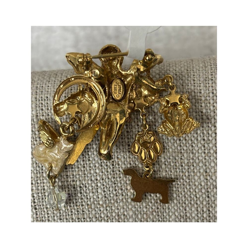Kirks Folly Gold Tone Cherub Pet Animals Dangle Brooch #61369 - Picture 2 of 6